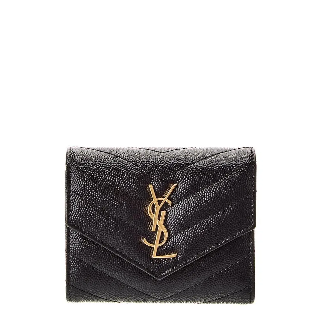 Saint Laurent Cassandre Leather French Wallet Women`s Black