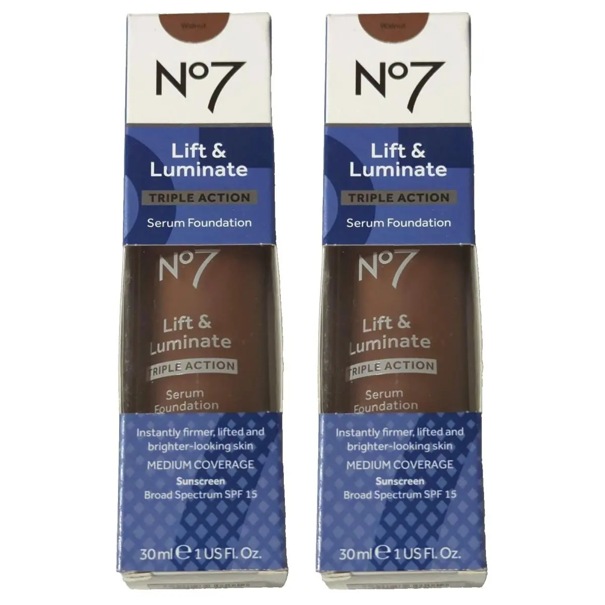 2 Pack No7 Lift Luminate Triple Action Serum Foundation Walnut 01/26