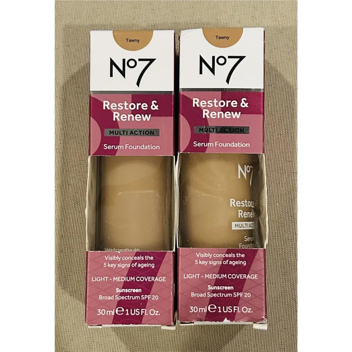 No7 Restore Renew Face Neck Multi Action Serum Foundation Tawny 10/2025