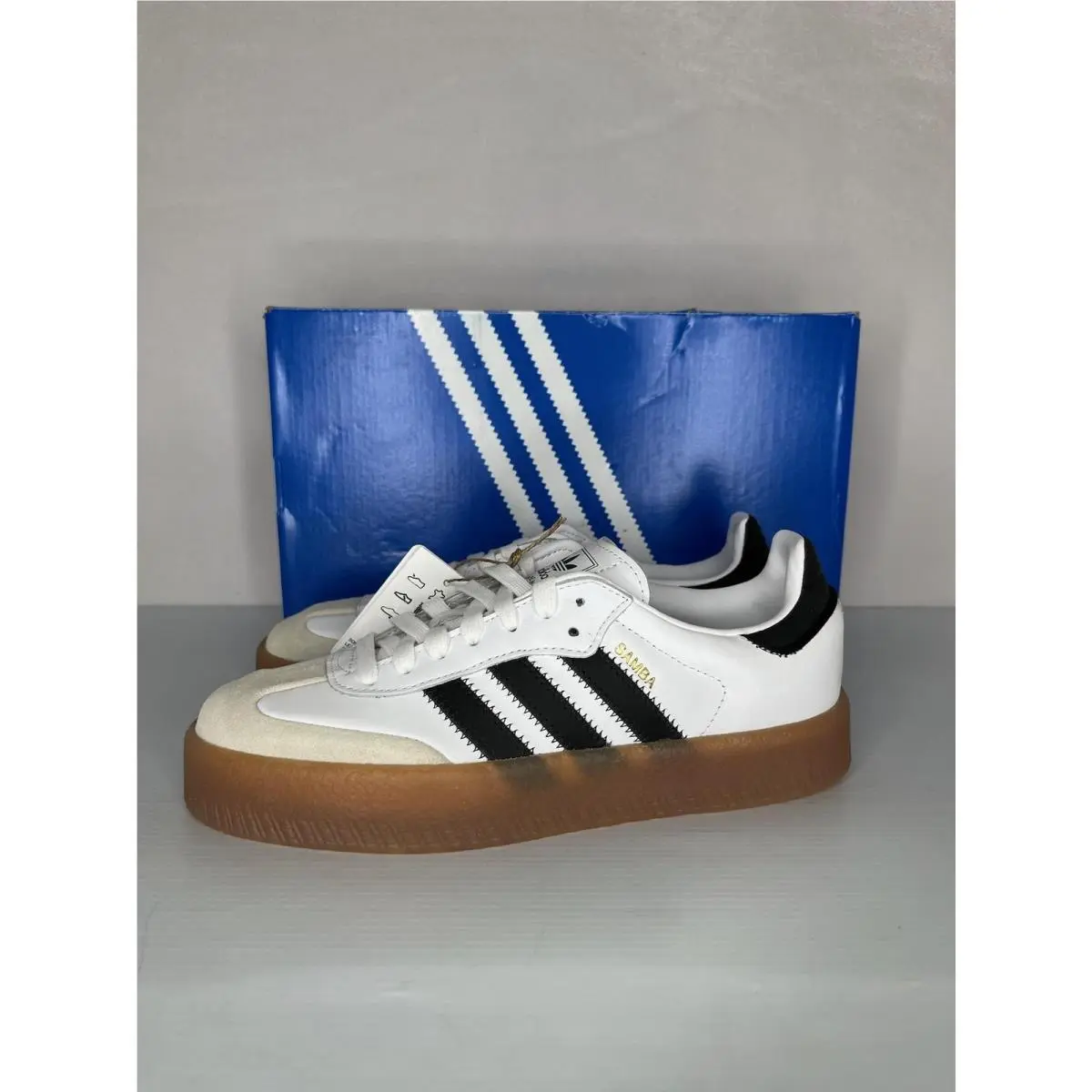 Adidas Sambae Women’s 7 White Black Gum Platform Shoes JI1349