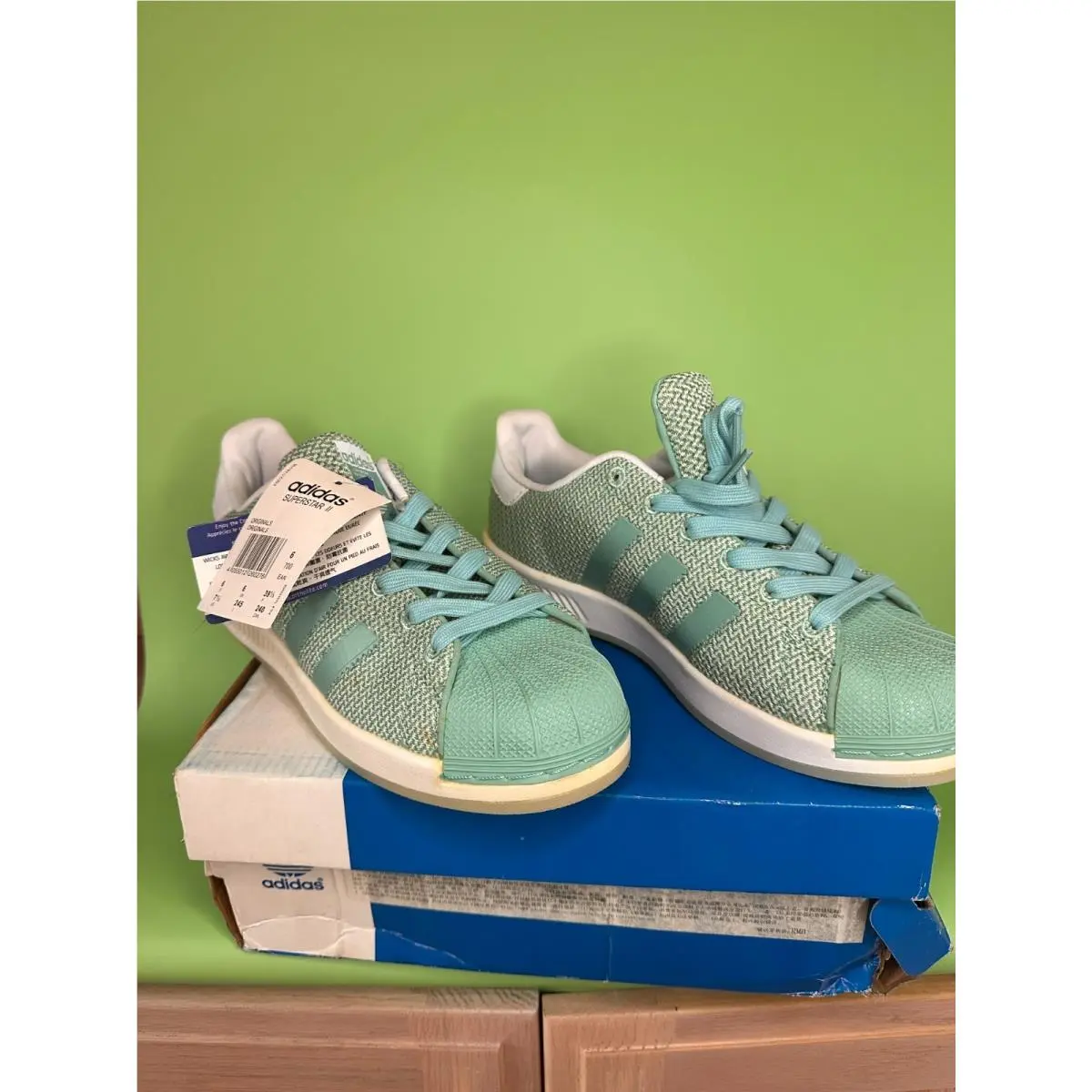 Adidas Superstar II Woven Aqua Mint Shell Toe Sneakers Women’s 8US