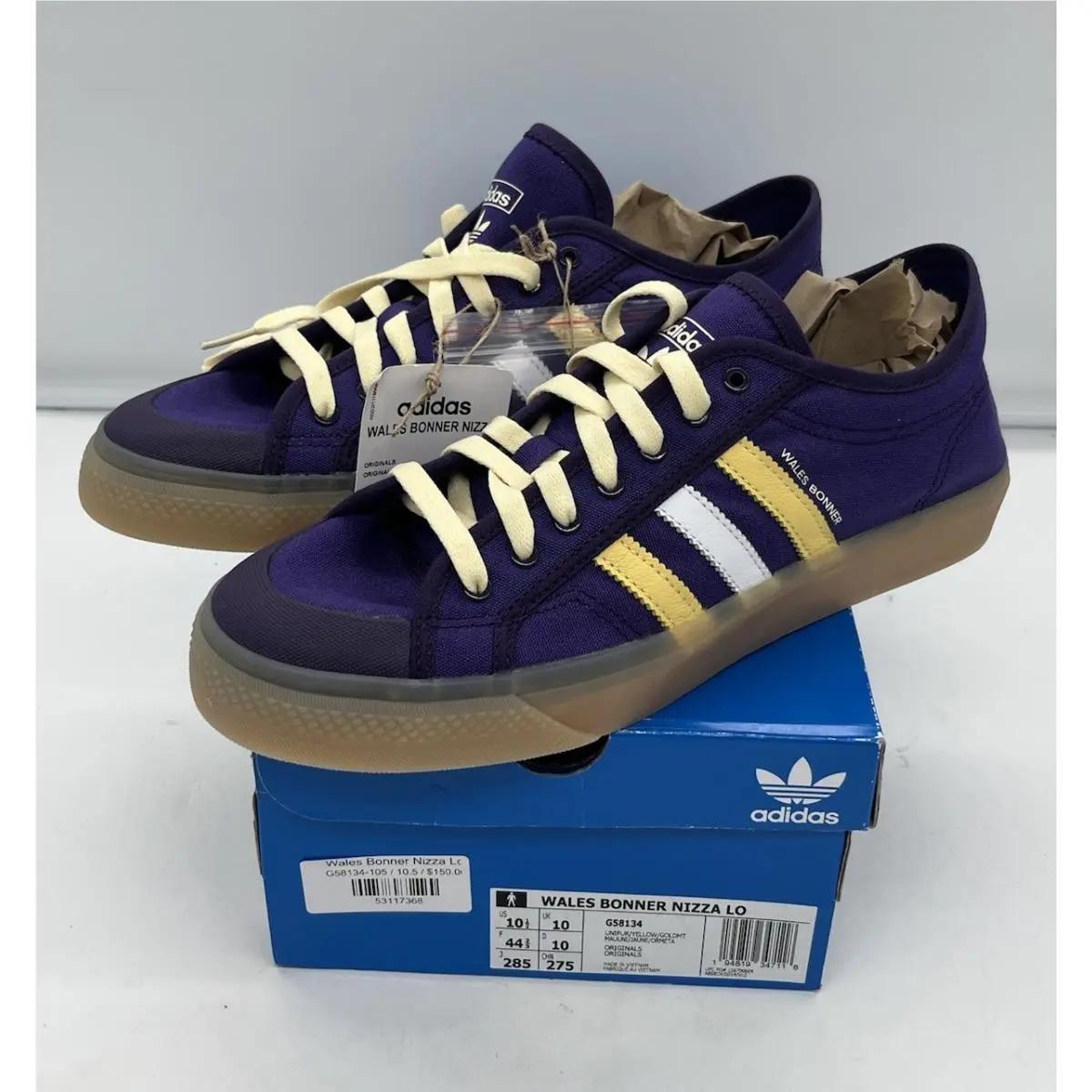 Adidas Wales Bonner Nizza Lo Low Top Canvas Sneakers Size 10.5 Purple Yellow