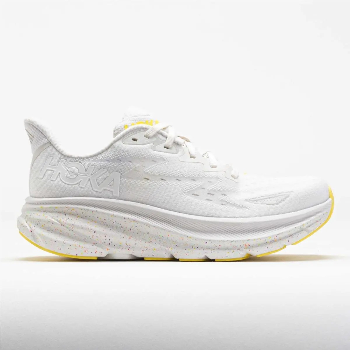 Hoka Men`s Clifton 9 Everyday Shoes 12 US White/lemonade Very Rare Color