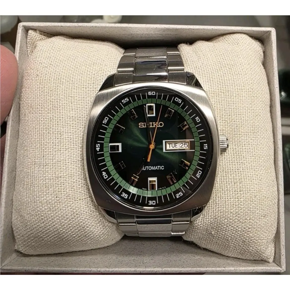 Seiko SNKM97 Recraft Green Dial Stainless Steel Automatic Men`s Watch
