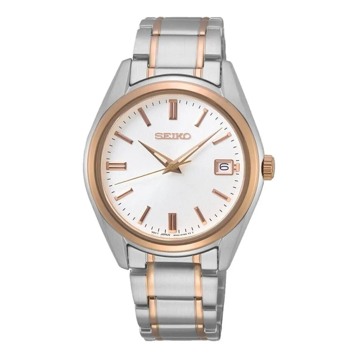 Seiko Essentials Collection SUR322 Date Silver Rose Gold 36mm Ladies Watch