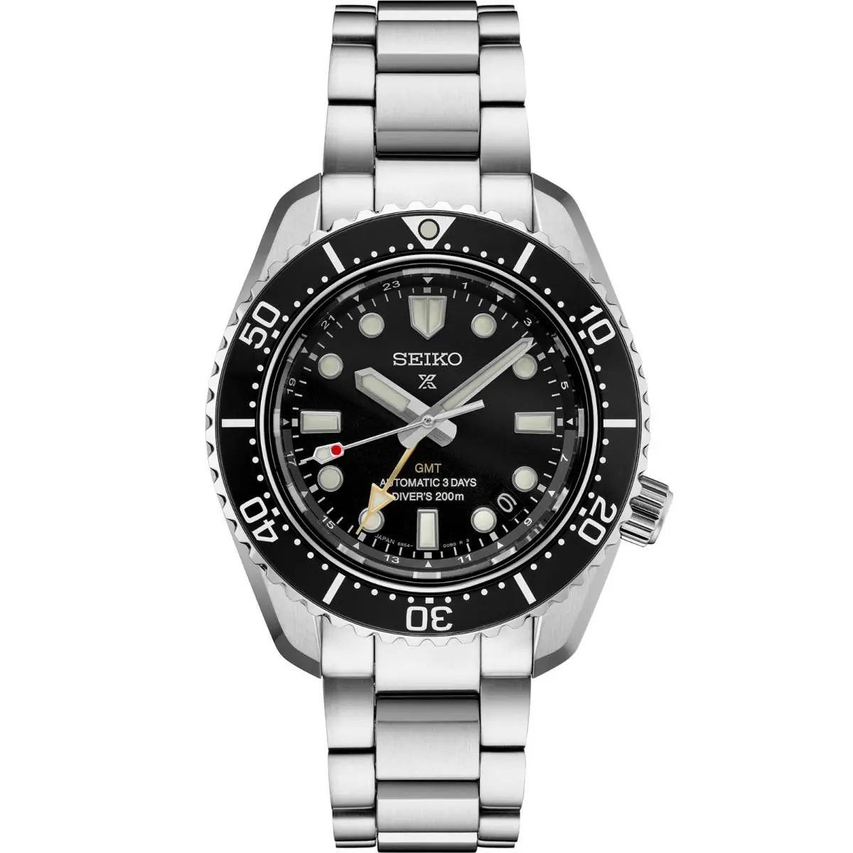 Seiko Prospex Diver`s Stainless Steel Black Dial Men`s Gmt Watch SPB383 - Dial: Black, Band: Silver, Bezel: Black
