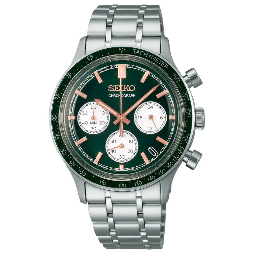 Essentials Quartz Chronograph Green Dial Stainless Steel Men Watch SSB481 by Seiko