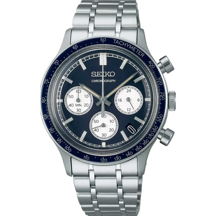 Essentials Quartz Chronograph Blue Dial Stainless Steel Men’s Watch SSB477 by Seiko