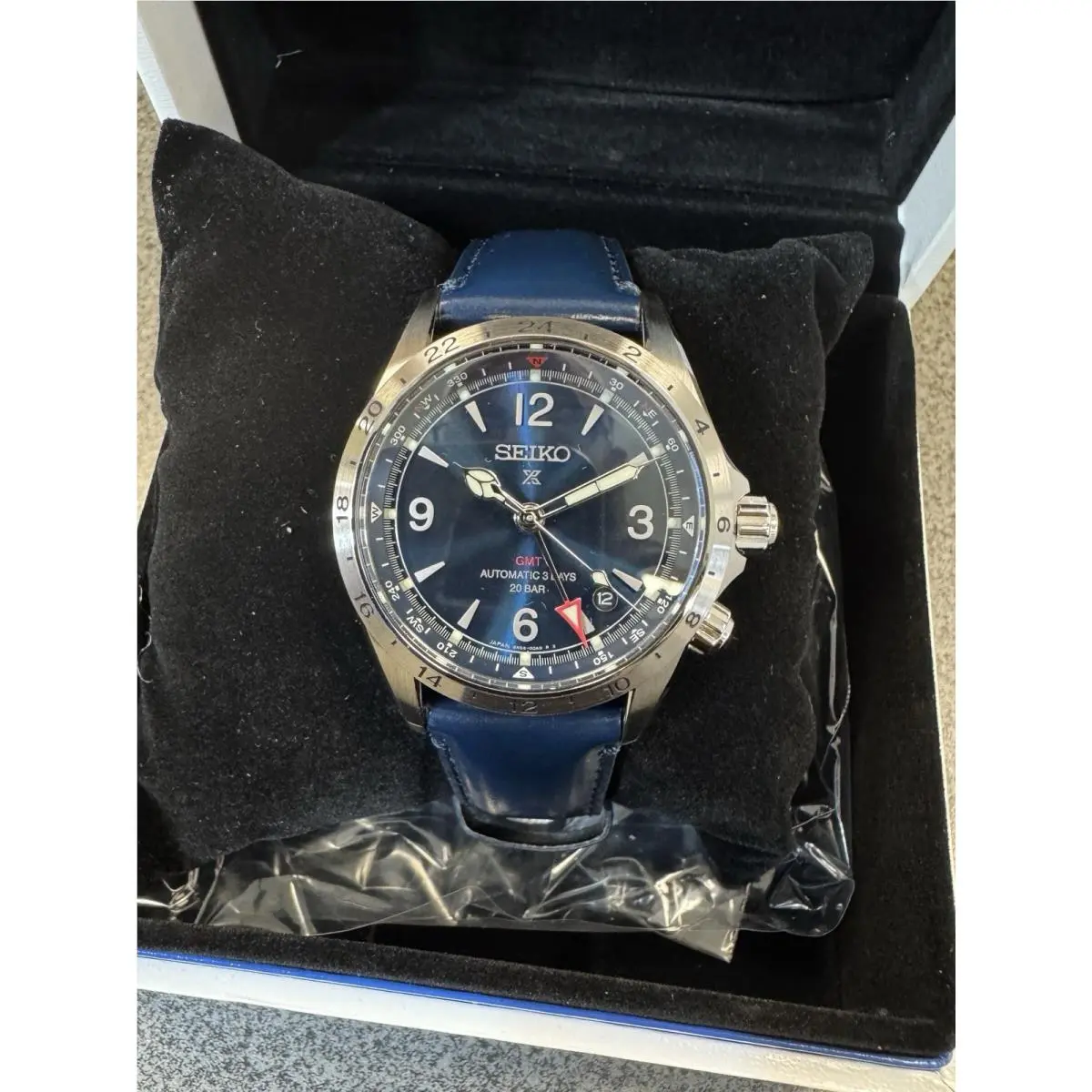 Seiko Prospex Luxe Alpinist Gmt Automatic Blueleather / Dial Watch SPB377 Japan