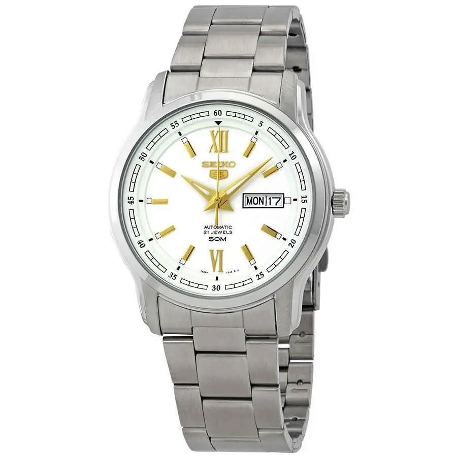 5 Automatic White Dial Stainless Steel Men`s Watch SNKP15K1S by Seiko