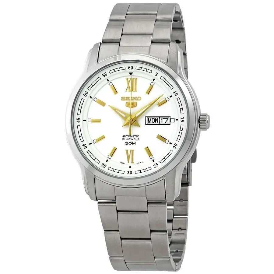 Seiko 5 Men`s Watch Automatic White Dial Stainless Steel SNKP15 SNKP15K1
