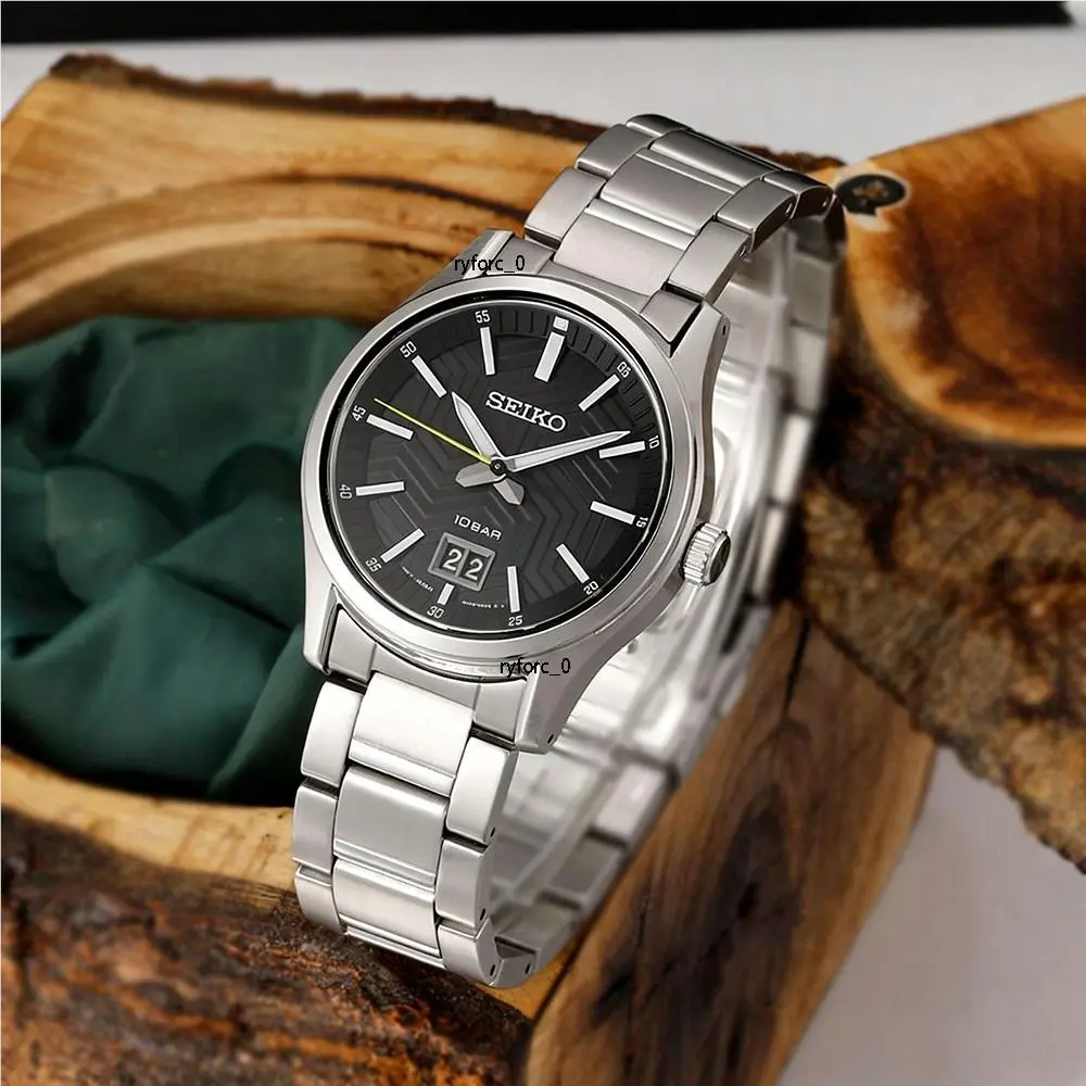 Seiko Essentials SUR535 Men` Watch Black Textured Dial with Stainless Steel Band