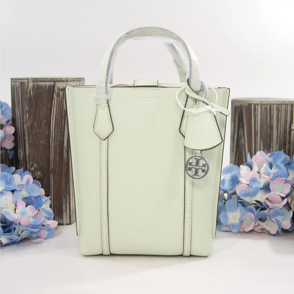 Tory Burch Perry Mini Meadow Mist Leather Crossbody Tote Bag