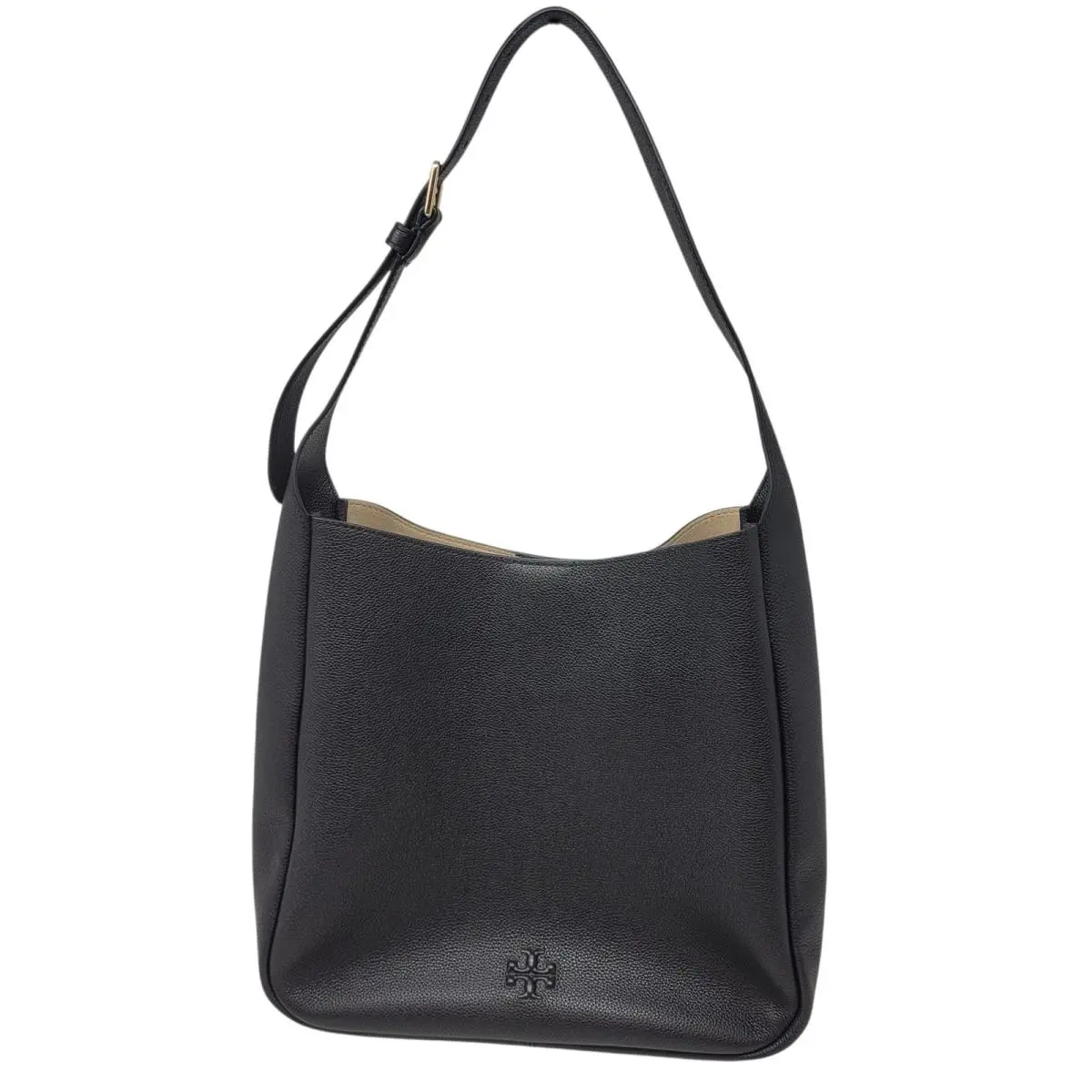 Tory Burch Hobo Bag Womens Medium Black Leather Shoulder Purse Gold Hardware