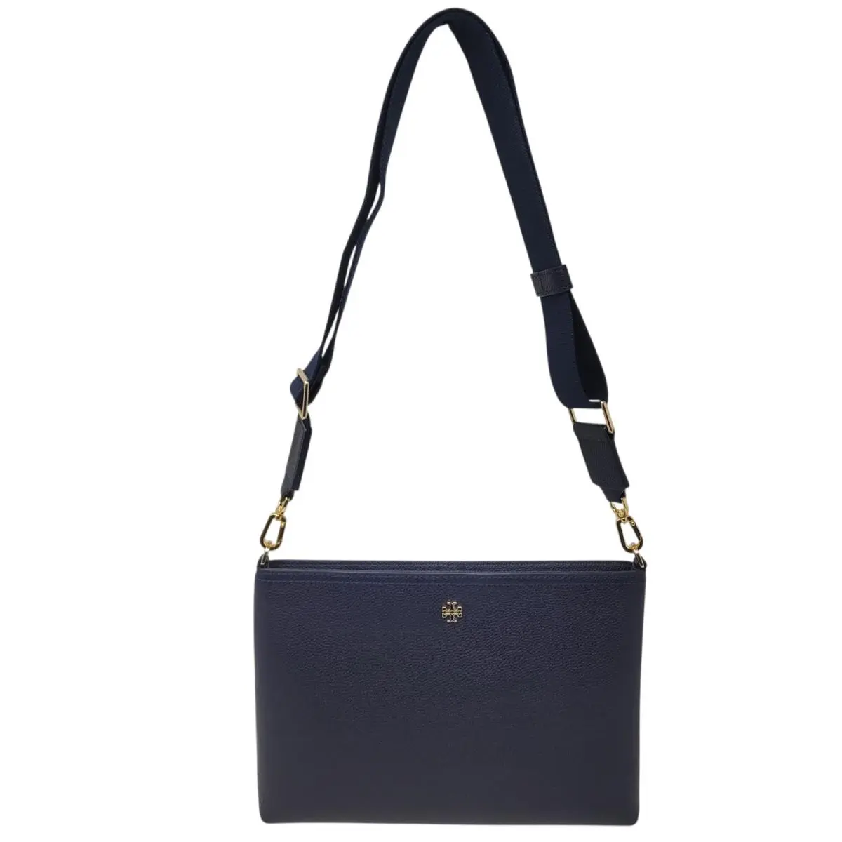 Tory Burch Crossbody Bag Womens Navy Blue Leather Adjustable Strap Zip Top