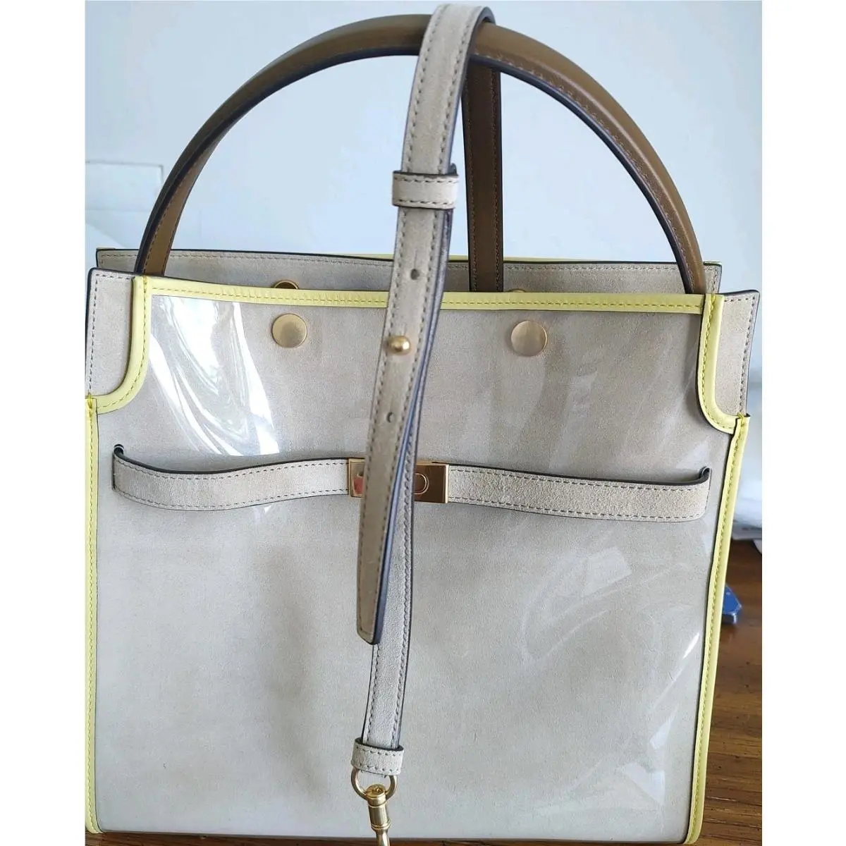 Tory Burch Lee Radziwill Raincoat Double Satchel Bag - Beige/yellow