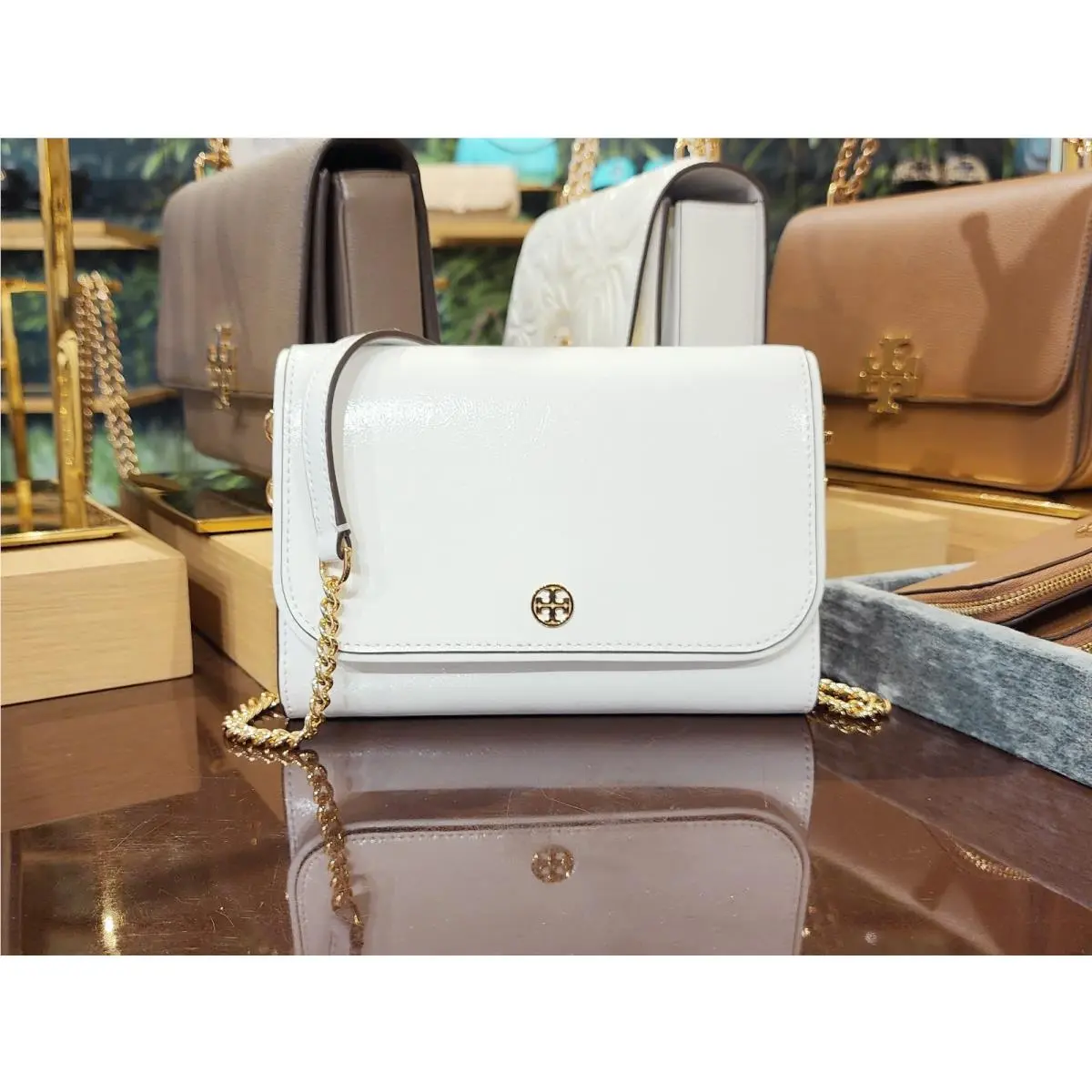 Tory Burch Cloud Crinkle Leather Chain Wallet Clutch Crossbody Purse Bag 184800