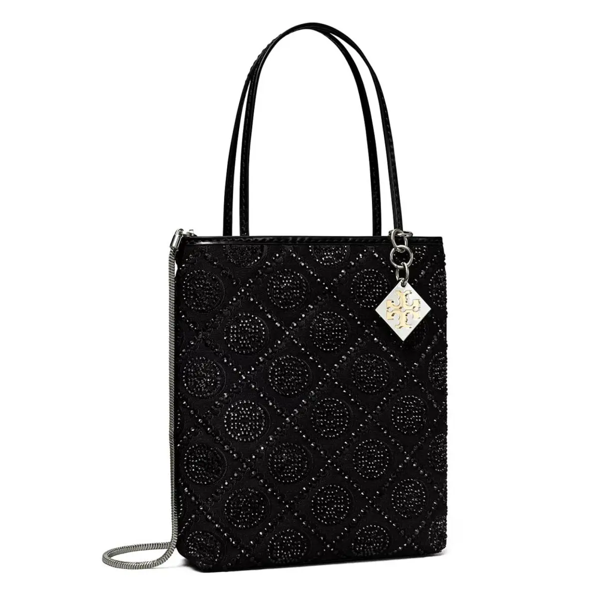 Tory Burch T Monogram Hotfix Sequin Embellished Black Mini Tote Bag