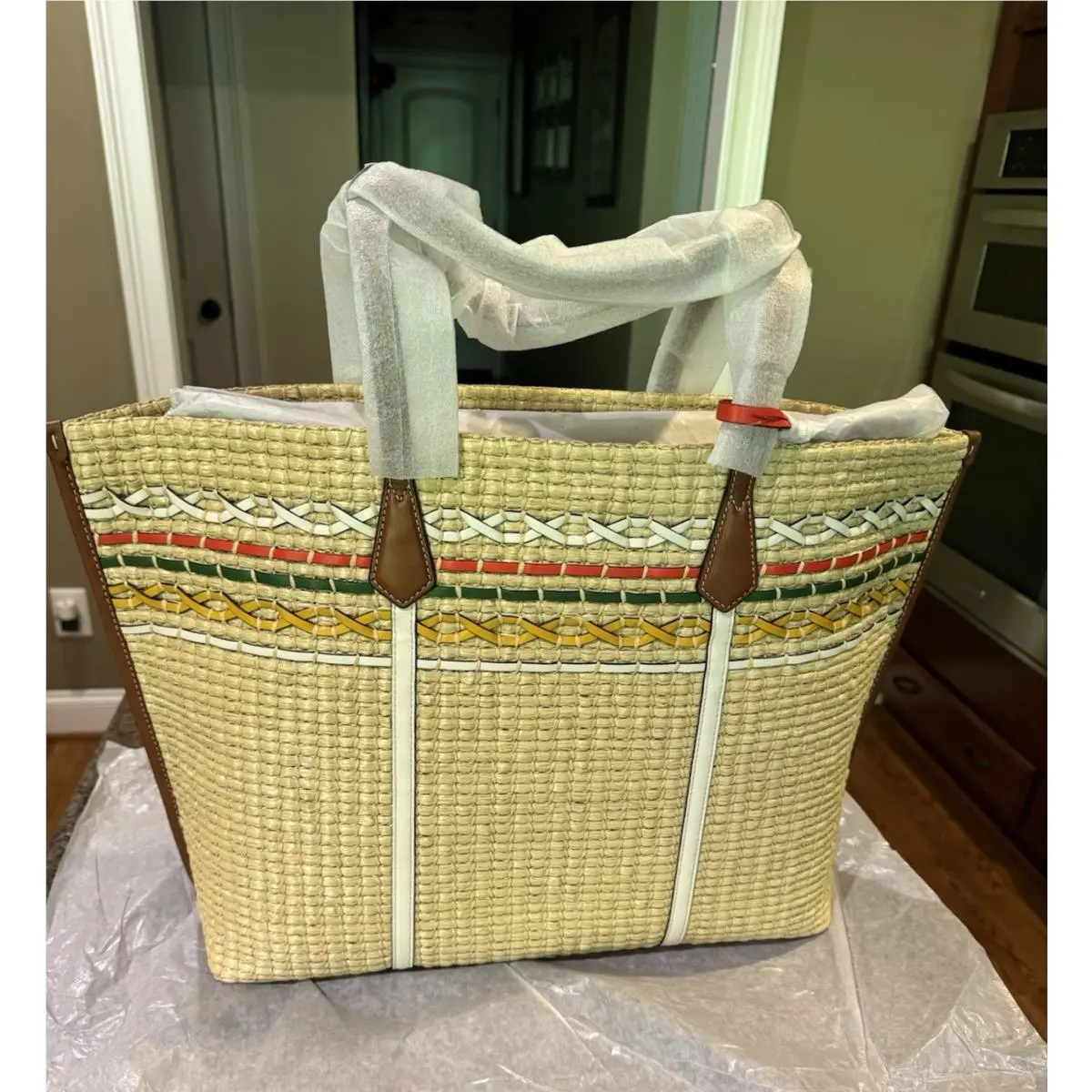 Tory Burch Perry Straw Oversized Tote Bag Natural/legacy/paisley - 62027