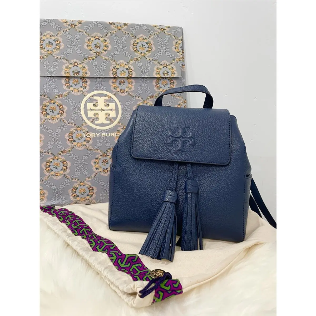 Tory Burch Thea Mini Top Handle Leather Backpack Royal Navy