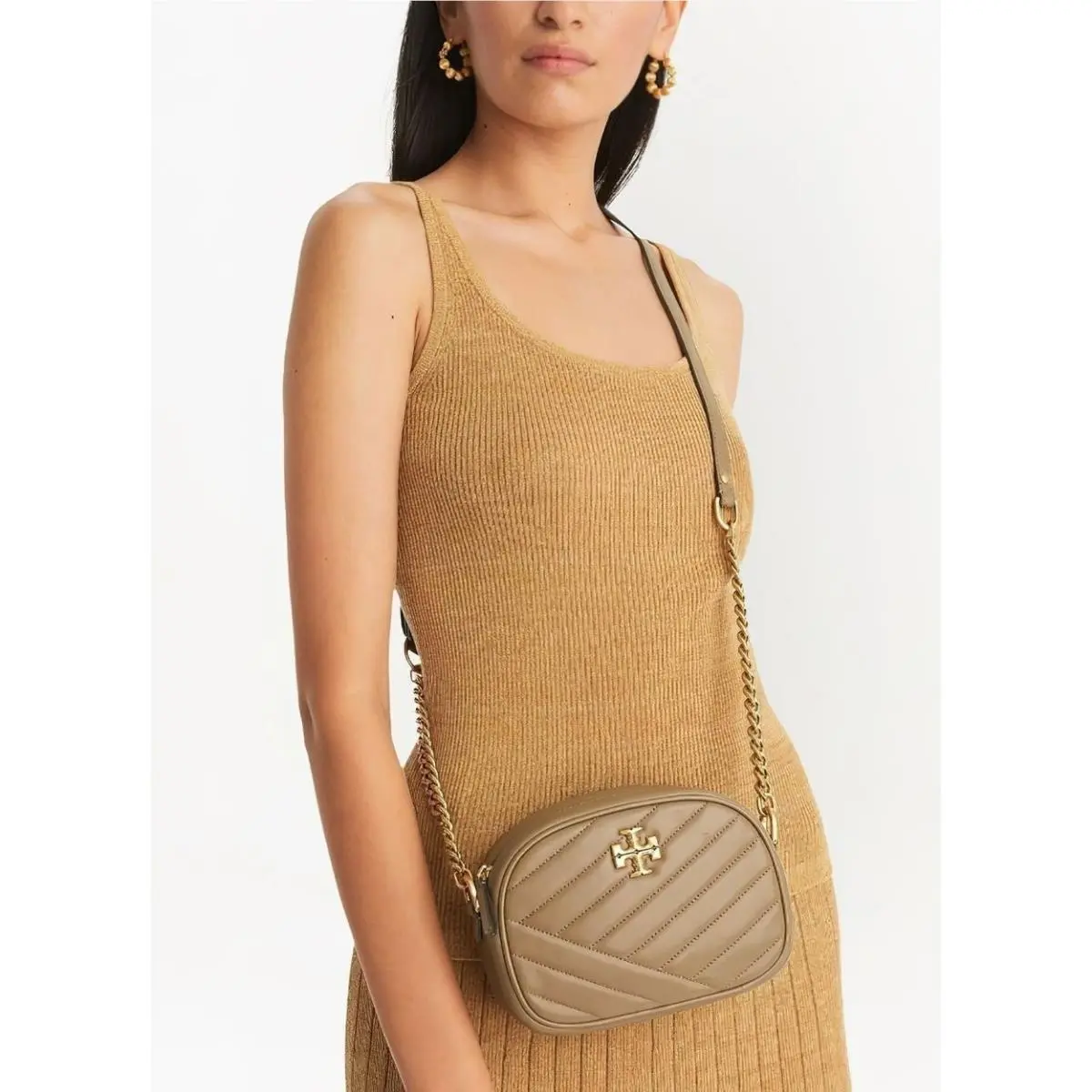 Tory Burch Kira Chevron Small Camera Crossbody Bag Classic Taupe OS