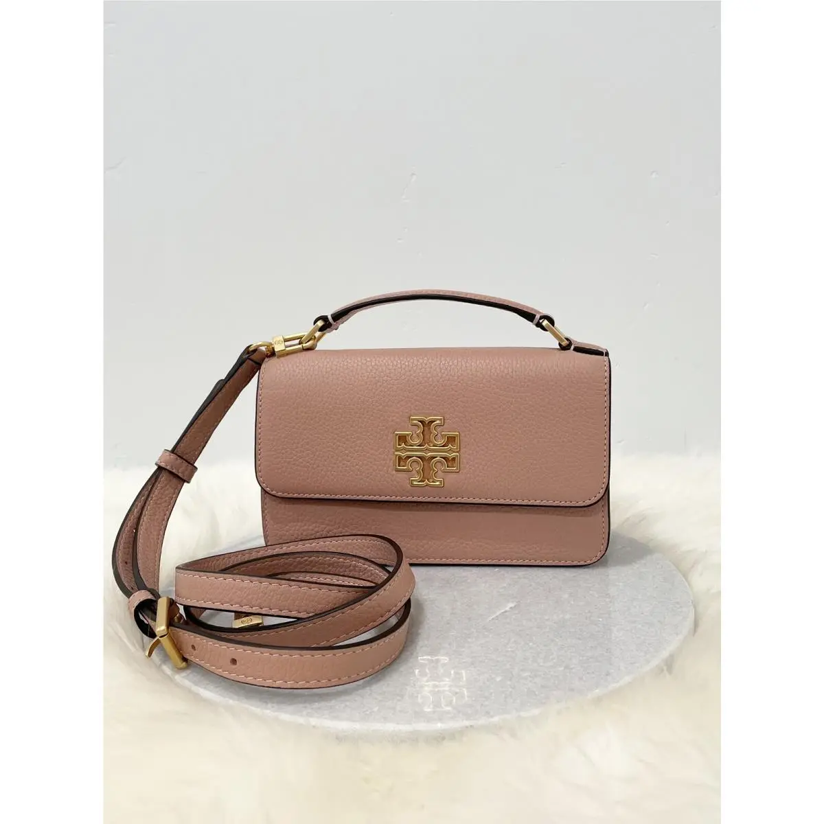 Tory Burch Britten Mini Top Handle Satchel Crossbody Bag Pink Moon