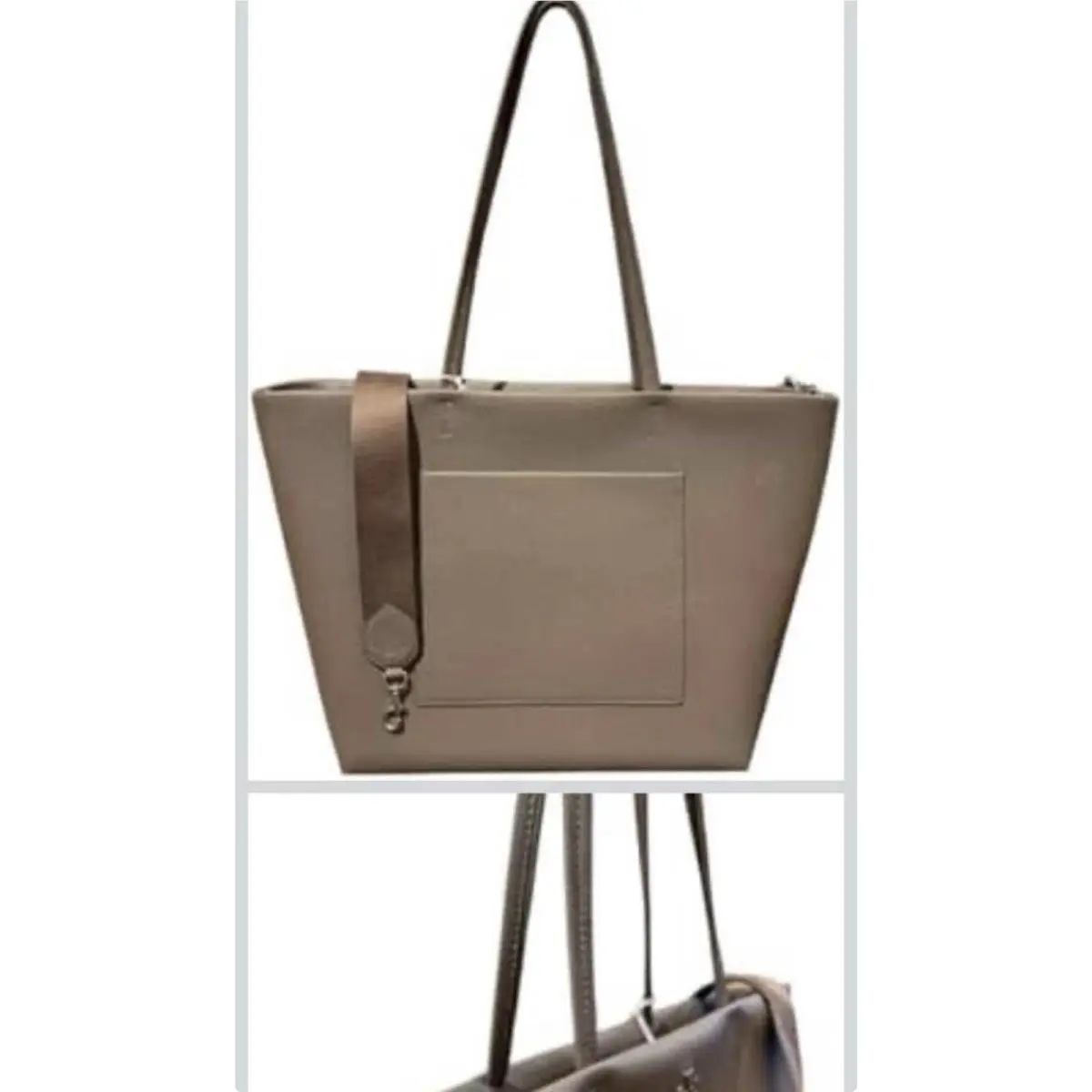 Tory Burch Thea Pebbled Leather Travel Tote Taupe Wild Mushroom Shoulder Bag