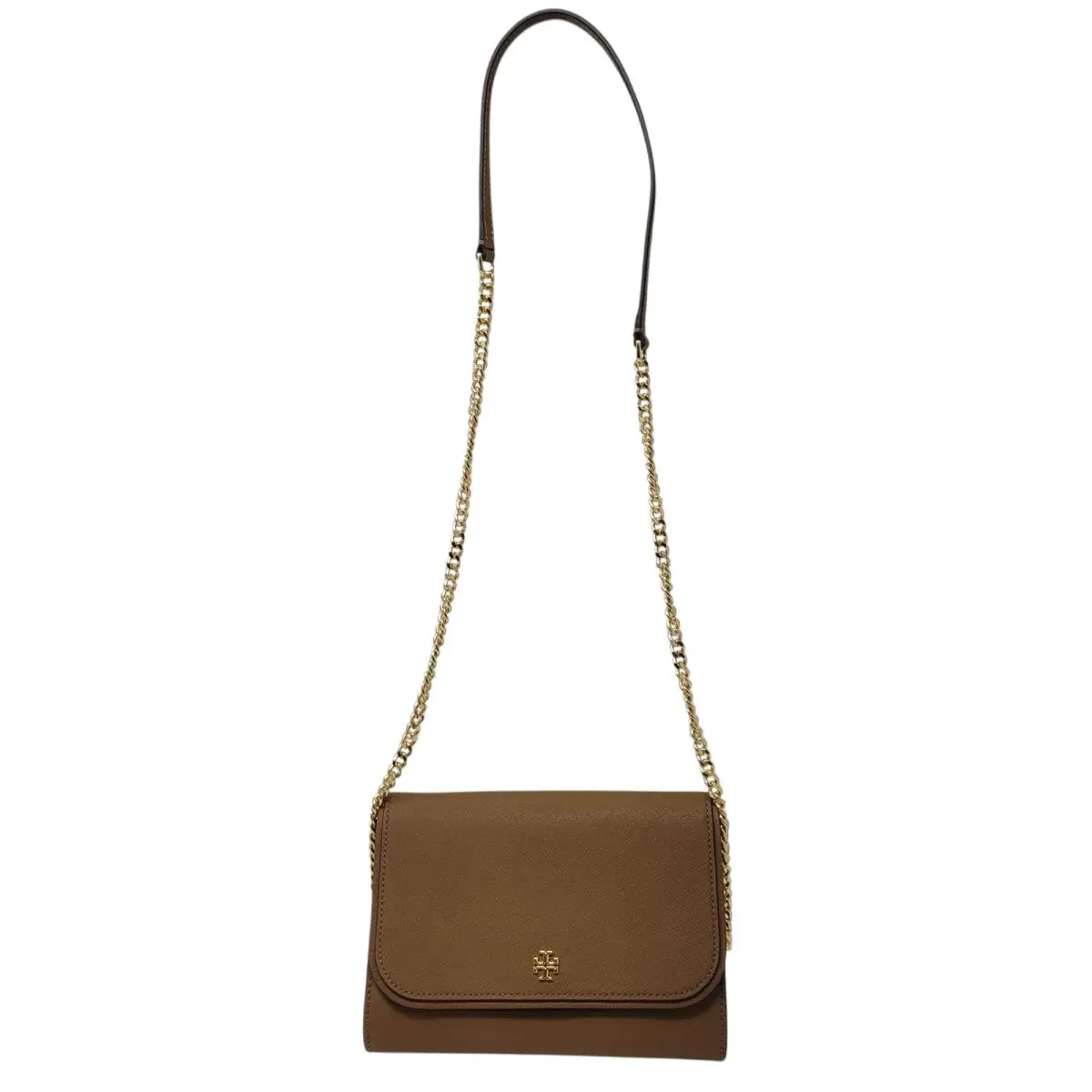 Tory Burch Crossbody Bag Womens Small Brown Leather Gold Chain Strap Shoulder