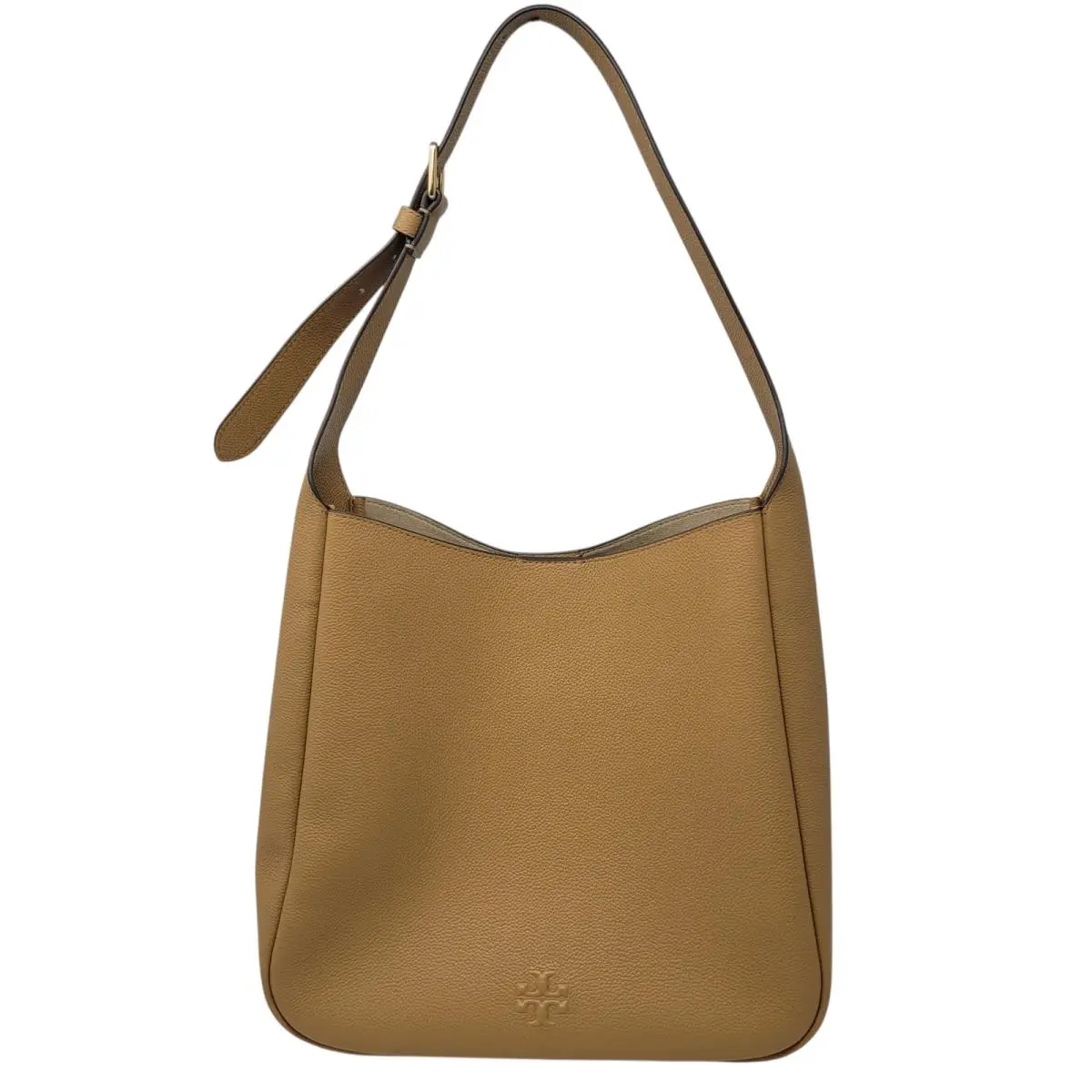 Tory Burch Hobo Bag Womens Medium Tan Leather Shoulder Purse Bucket Minimalist