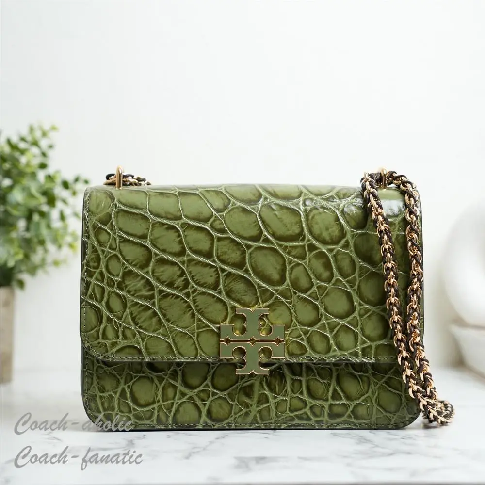 Tory Burch Britten Embossed Croc Small Shoulder Bag Crossbody in Soft Ivy