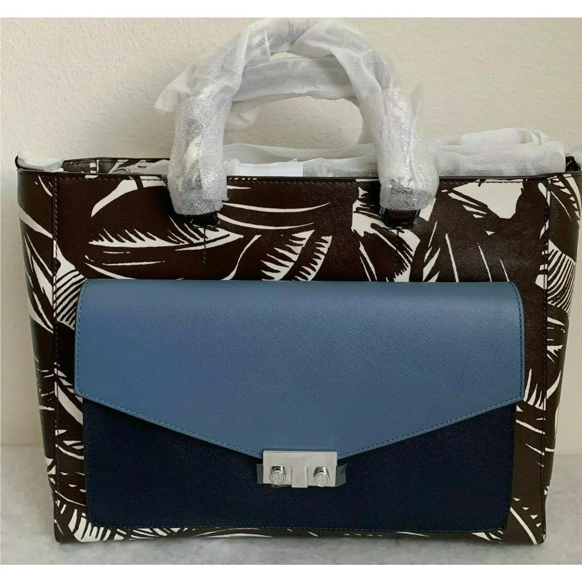 Tory Burch T Lock Printed Patent Leather Tote Satchel Bag