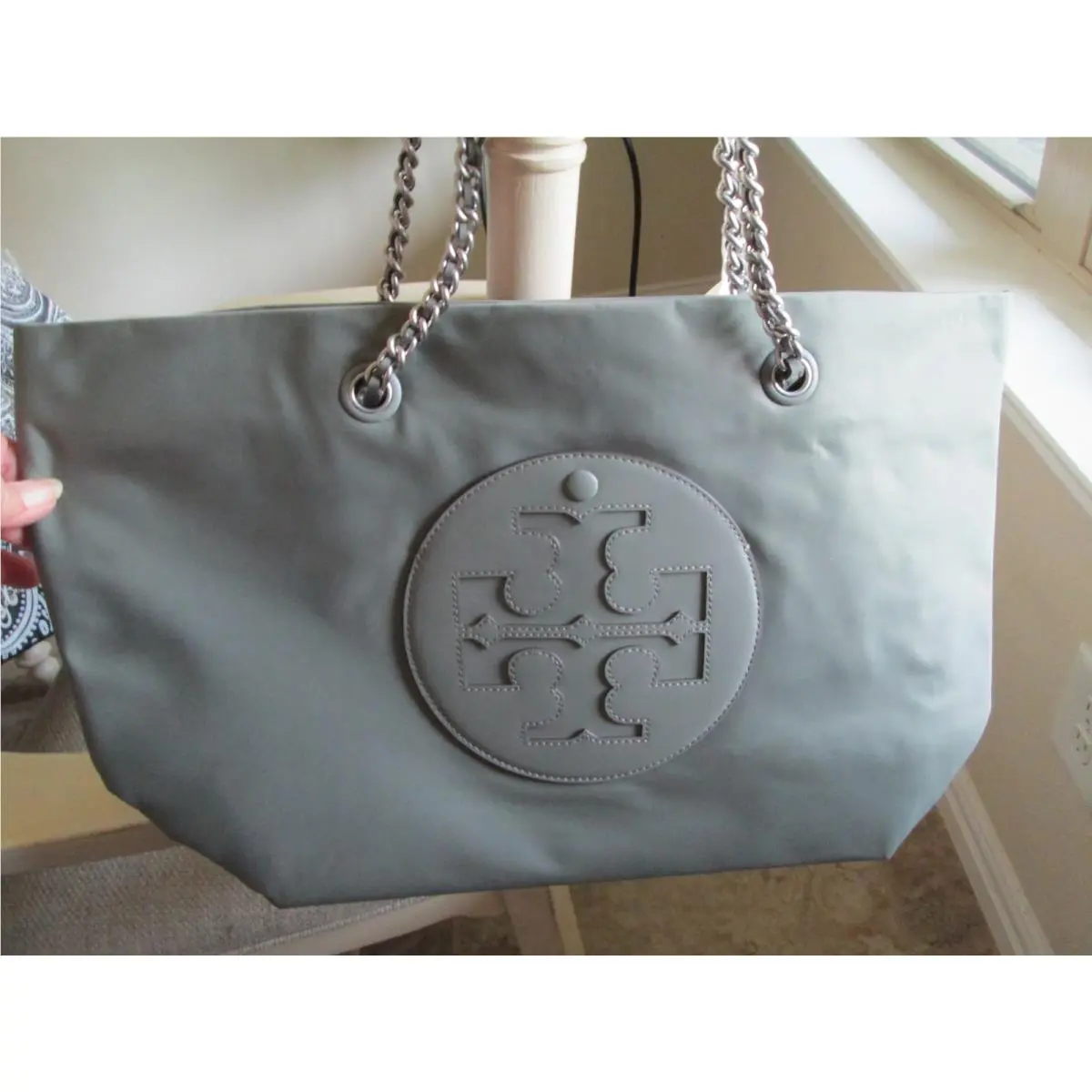 Tory Burch Large Ella Chain Tote Bag Purse in Stone/nwt