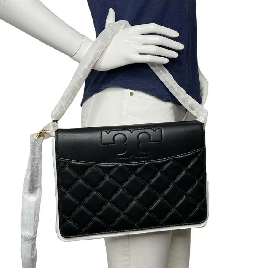 Tory Burch Savannah Large Quilted Smooth Flat Clutch Crossbody Bag