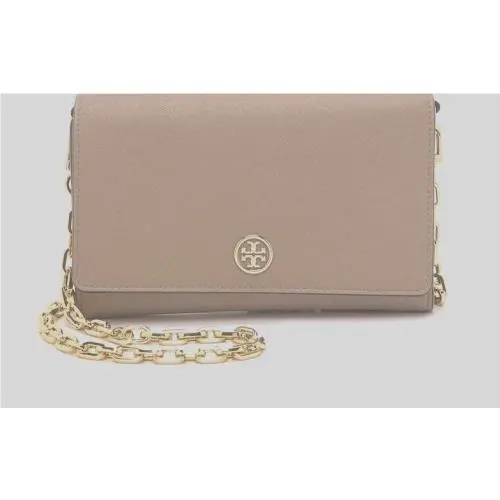 Tory Burch Robinson Leather Chain Wallet Crossbody Clutch French Grey 30%OFF