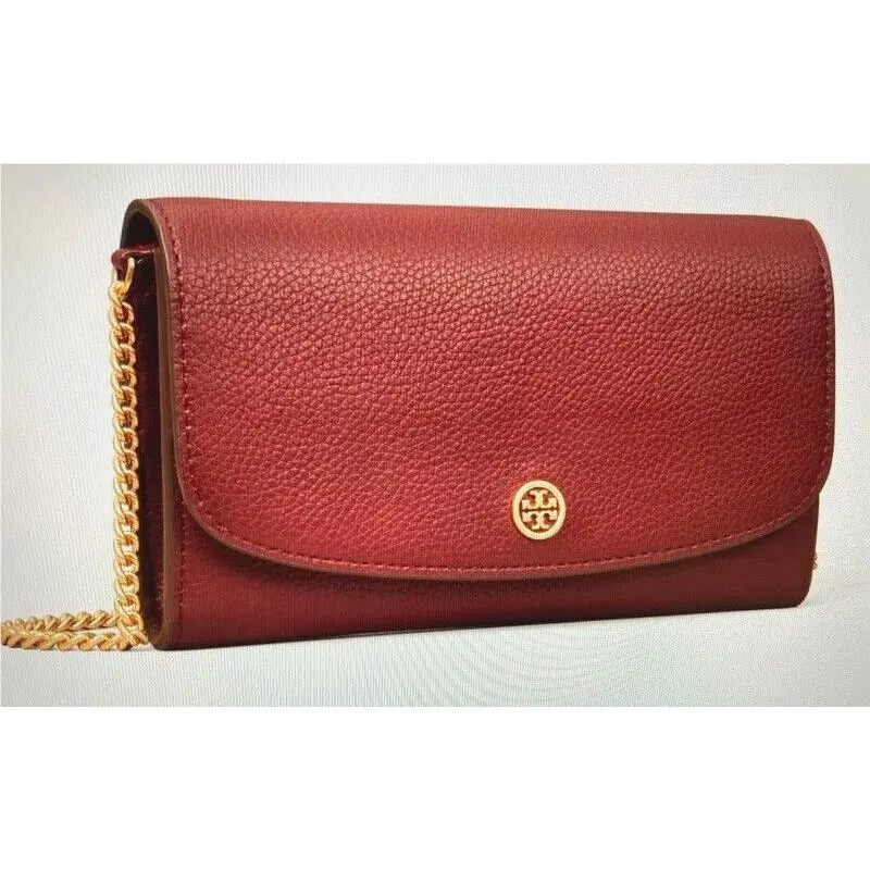 Tory Burch Robinson Pebbled Chain Wallet Claret Red List