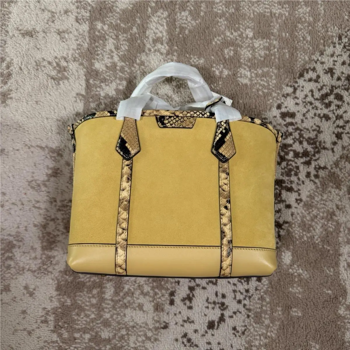 Tory Burch Perry Cornbread Suede Exotic Snake Small Triple Compartment Tote