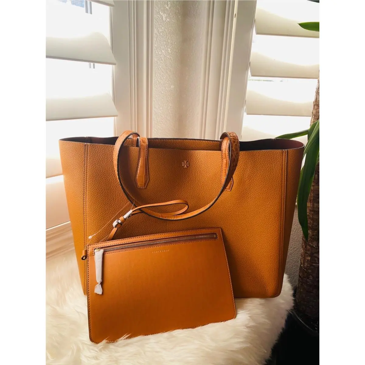 Tory Burch Blake Embossed Tote in Squash/english Tan Leather