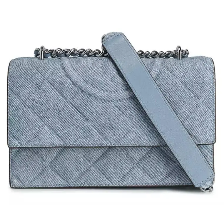 Tory Burch Denim Blue Small Fleming Convertible Shoulder Bag
