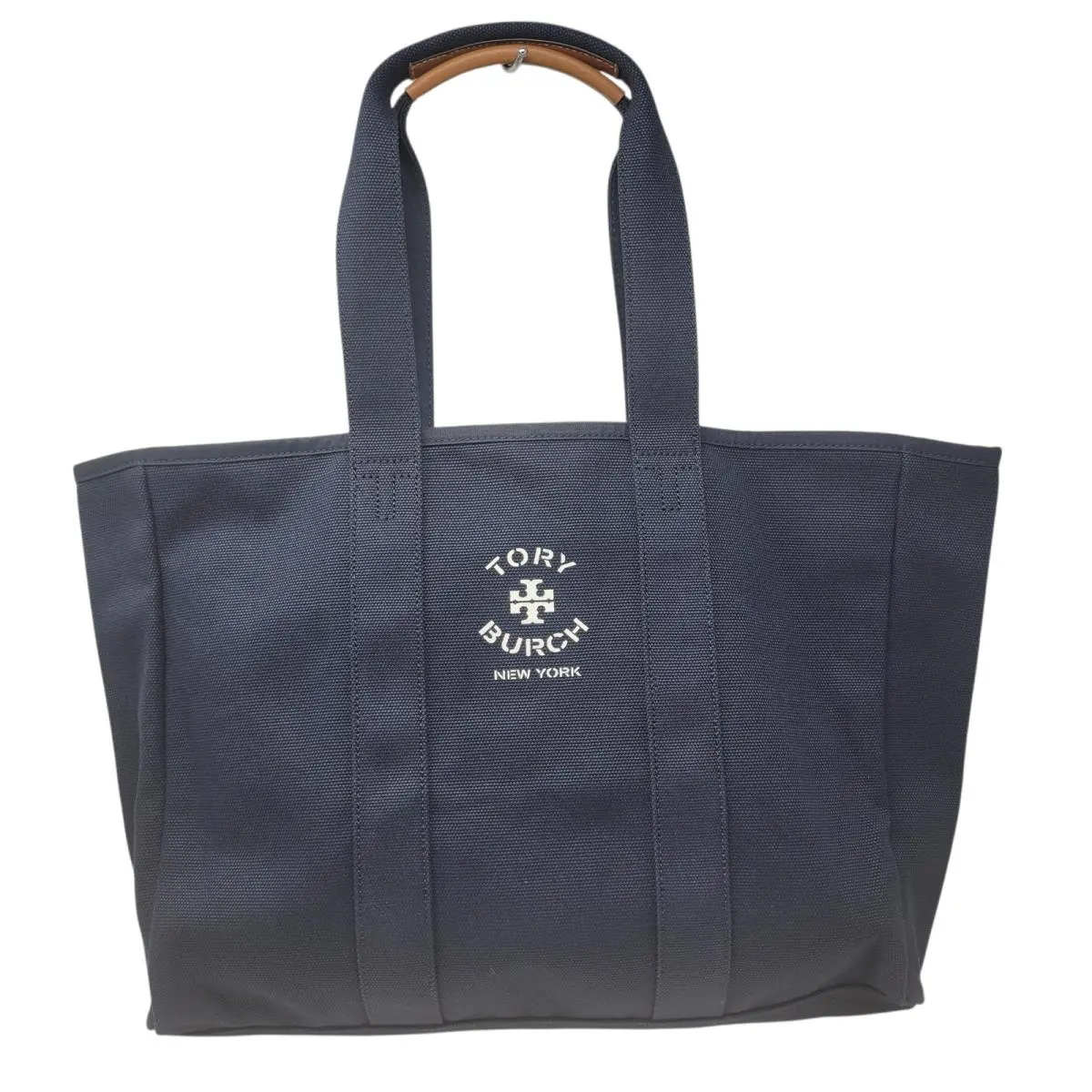 Tory Burch Canvas Logo Design Large Women`s Tote Bag Warm Night Navy Blue