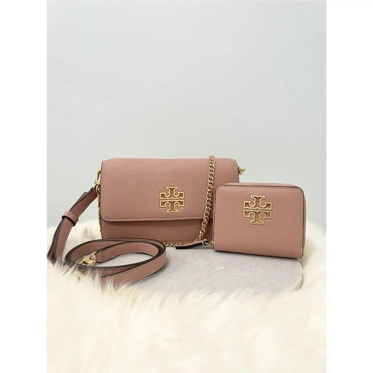 Tory Burch Britten Pink Moon Leather Chain Convertible Crossbody+wallet