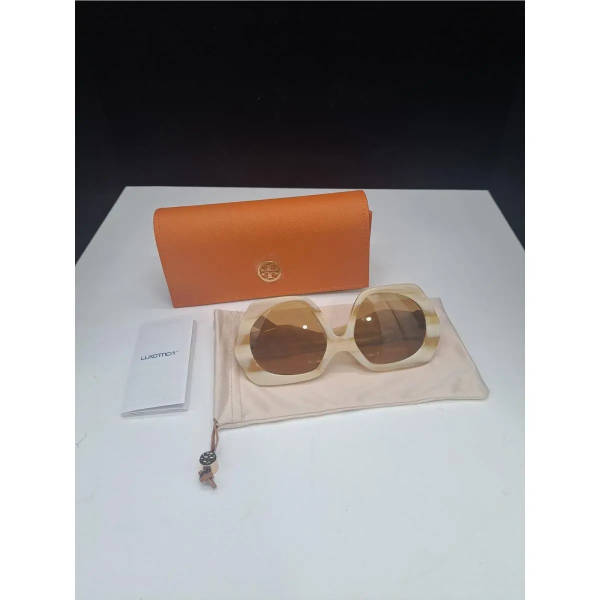 Tory Burch Sunglasses Womens OS Cream Tan Marble Oversized Geometric TY7189U