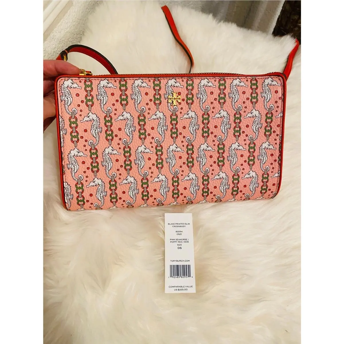 Tory Burch Blake Printed Slim Crossbody Pink Seahorse/poppy Red