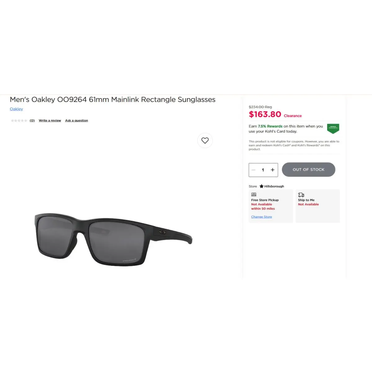 Oakley Men`s OO9264 61mm Mainlink Rectangle Sunglasses Hard Soft Case Inc