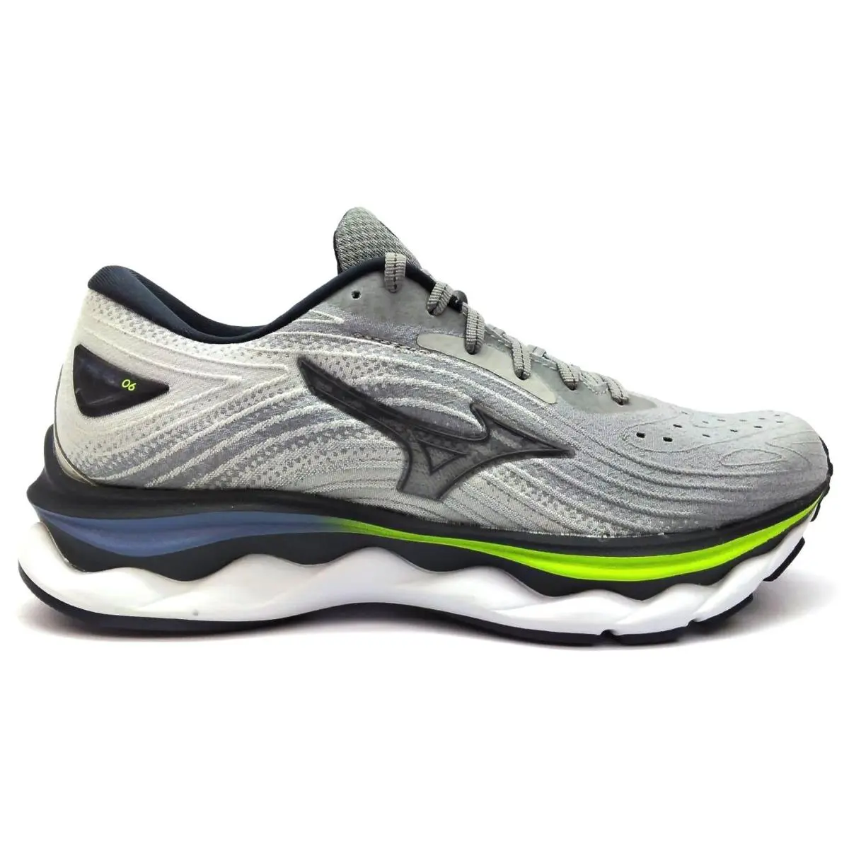 Mizuno Women`s Running Shoes Wave Sky 6 Lace-up Grey White Neon Size 7