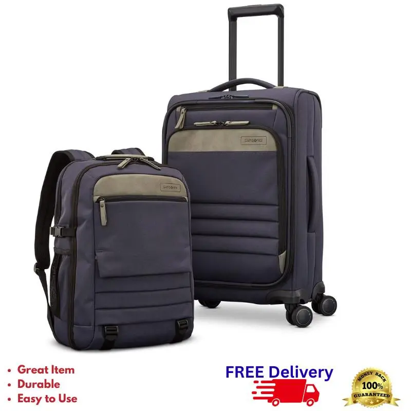 Samsonite 2pc Softside Carry-on Luggage Set w Backpack Travel Spinner Set