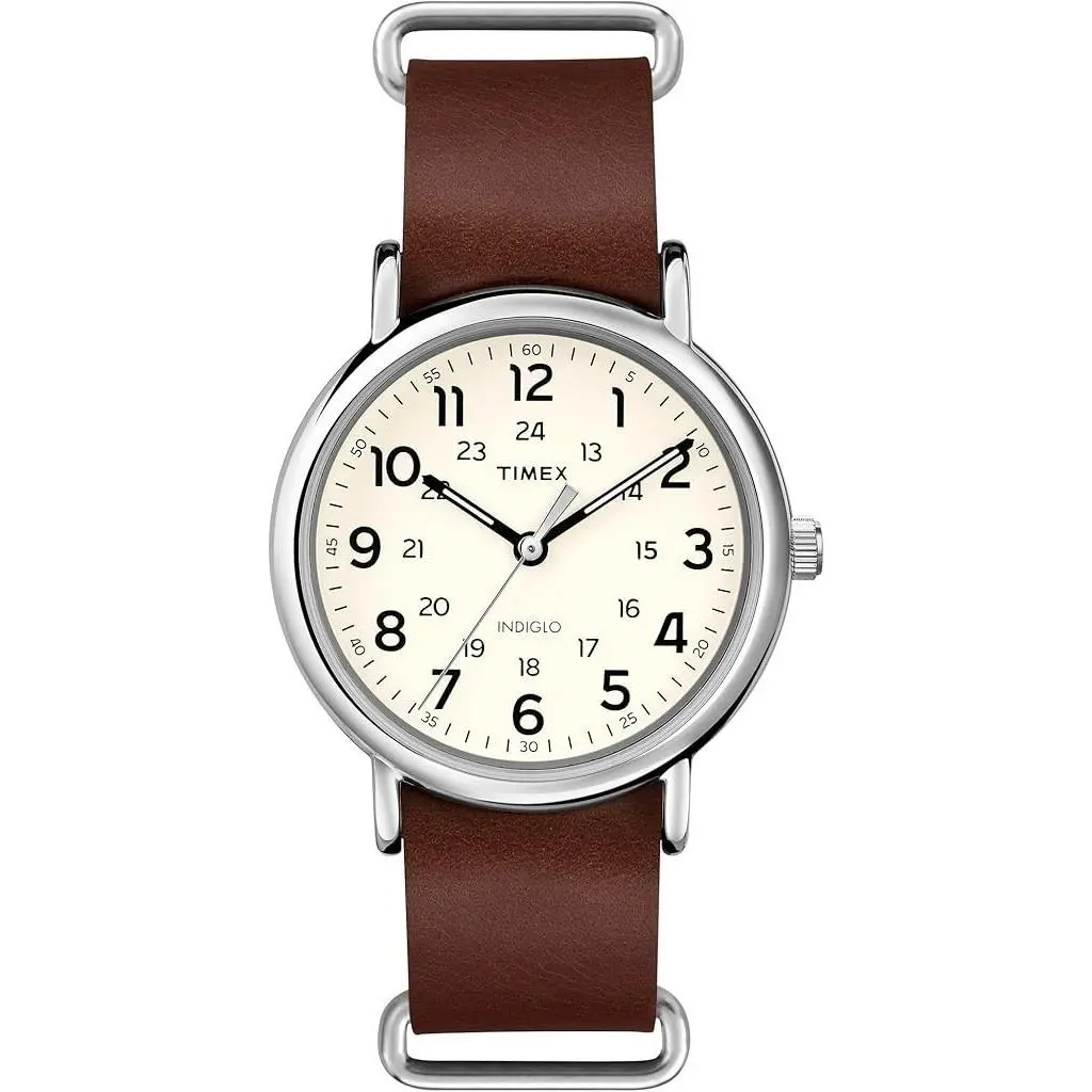 Timex Unisex T2P495 Weekender 40mm Brown Leather N/a Brown/cream/silver-tone - Brown, Silver