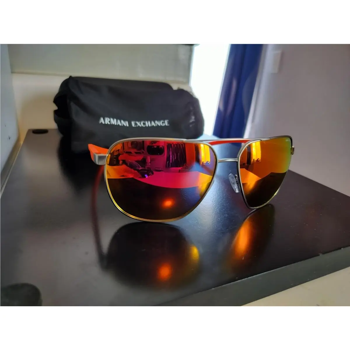 Armani Exchange Sunglasses Red Orange Yellow Mirror Lenses Orange Steel Frame