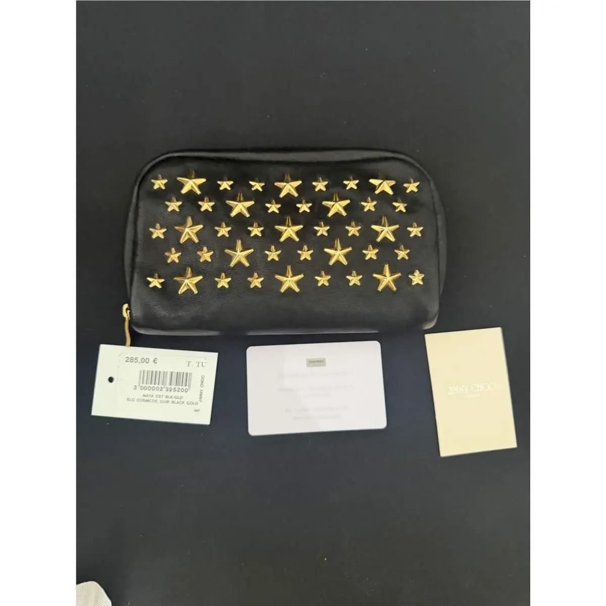 Jimmy Choo Naya Cst Black Gold Cosmetic Pouch / Box