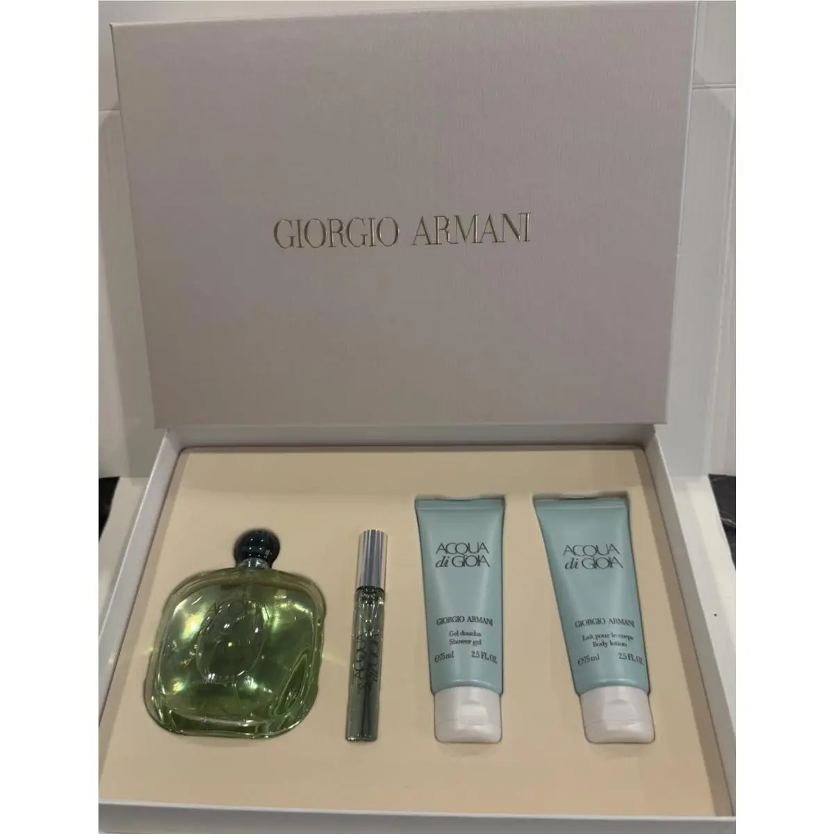 Giorgio Armani Acqua di Gioia 3.4oz EDP+2.5oz S/G+2.5oz B/L+10mL.Rollerball