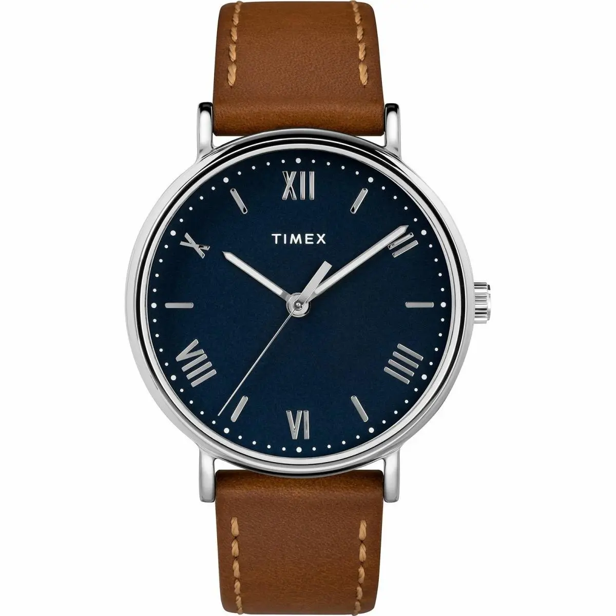 Timex TW2R63900 Men`s Southview Brown Leather Watch 41MM Case Blue Dial